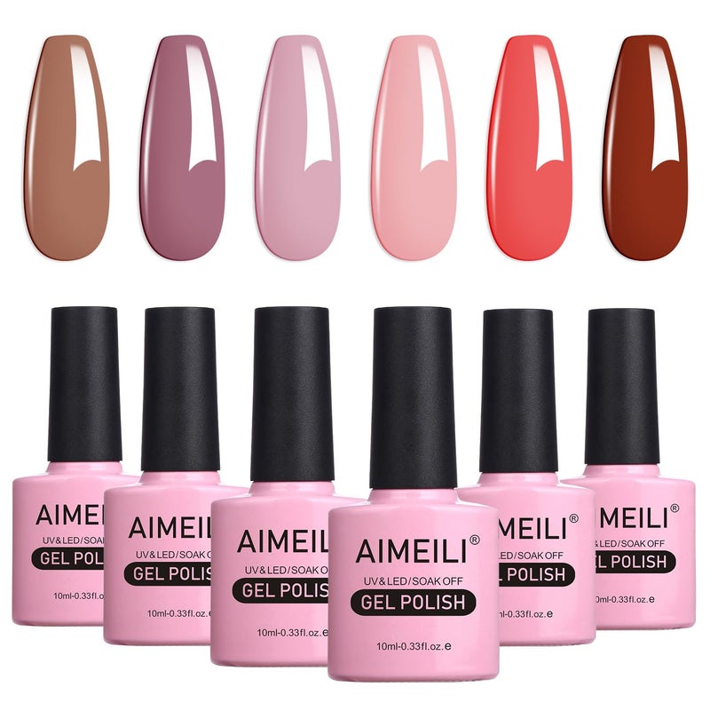 AIMEILI Valentine's Day Gel Nail Polish Set, Natural Skin Tone Nude Pink Color Gel Polish Soak Off Nail Gel Kit Gifts for Mother's Day Set Of 6pcs X 10ml - Kit Set 30 - Image 1
